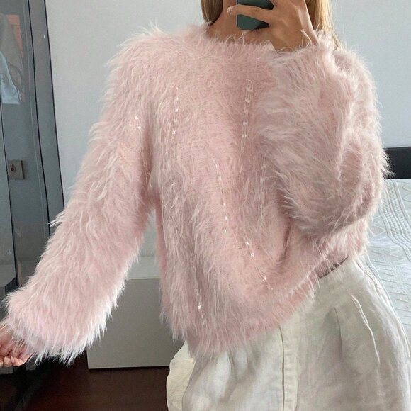 Pink Casual Women's Shiny Sweater - Picture 5 of 7